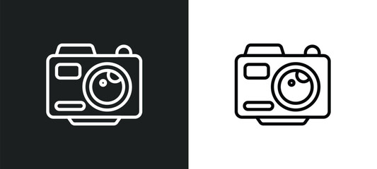 photo camera outline icon in white and black colors. photo camera flat vector icon from music and media collection for web, mobile apps and ui.