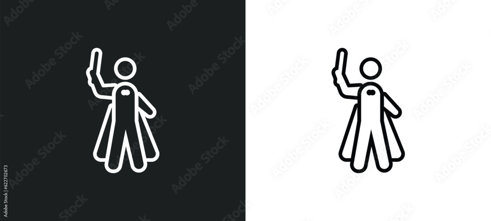 Poster orchestra director with stick outline icon in white and black colors. orchestra director with stick 