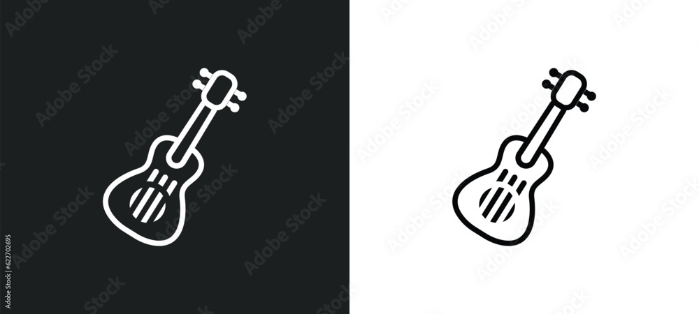 Poster three strings guitar outline icon in white and black colors. three strings guitar flat vector icon f