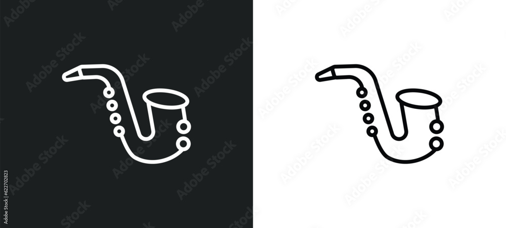 Poster sax outline icon in white and black colors. sax flat vector icon from music collection for web, mobi