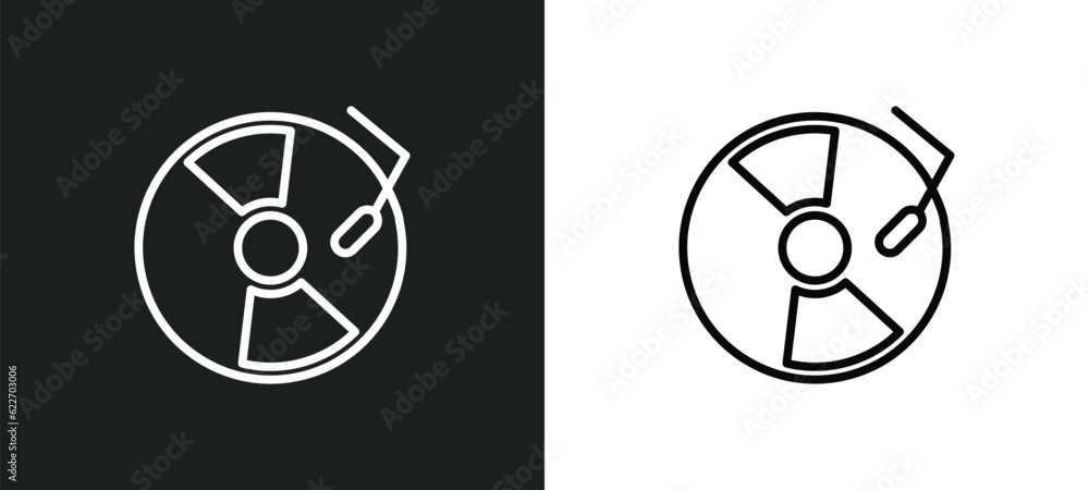 Poster gramophone record outline icon in white and black colors. gramophone record flat vector icon from mu