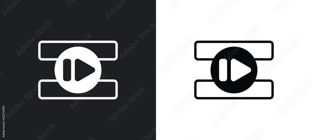 Poster previous track button outline icon in white and black colors. previous track button flat vector icon
