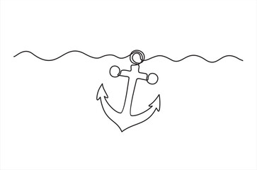 Continuous one line drawing of anchor. Vector illustration on white background. © mitay20