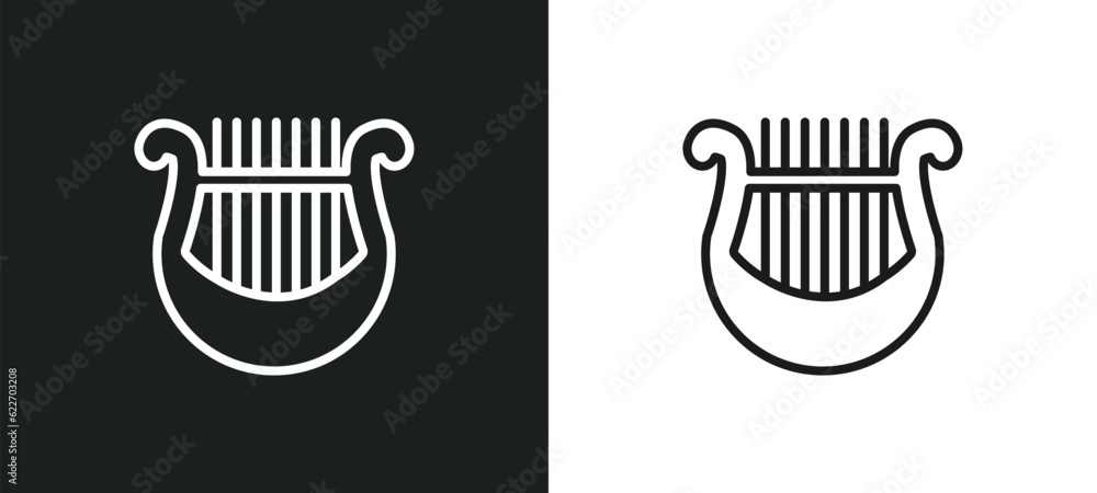 Poster lyre outline icon in white and black colors. lyre flat vector icon from music collection for web, mo