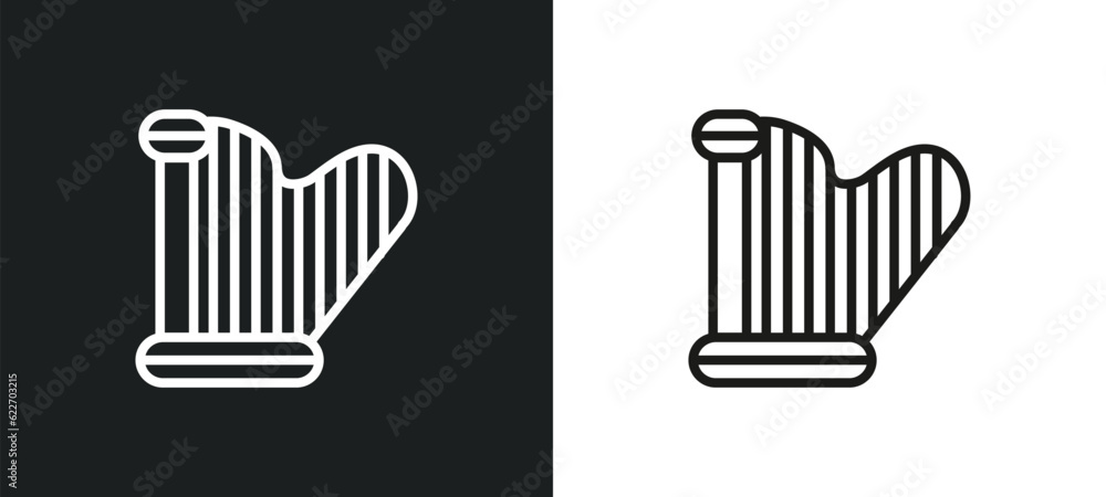 Poster harp outline icon in white and black colors. harp flat vector icon from music collection for web, mo