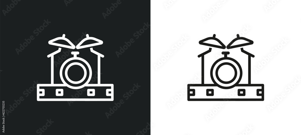 Poster drum outline icon in white and black colors. drum flat vector icon from music collection for web, mo