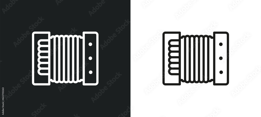 Poster accordion outline icon in white and black colors. accordion flat vector icon from music collection f
