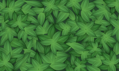Fototapeta premium Vector banner with realistic green leaves. Poster, background with natural pattern. Botanical wallpaper with foliage. Textured herbal print for greeting cards, landing page
