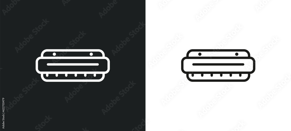 Poster harmonica outline icon in white and black colors. harmonica flat vector icon from music collection f