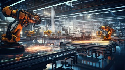 inside modern robotic manufacturing factory work