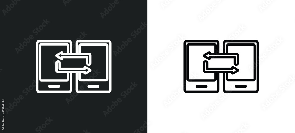 Poster data sharing outline icon in white and black colors. data sharing flat vector icon from multimedia c
