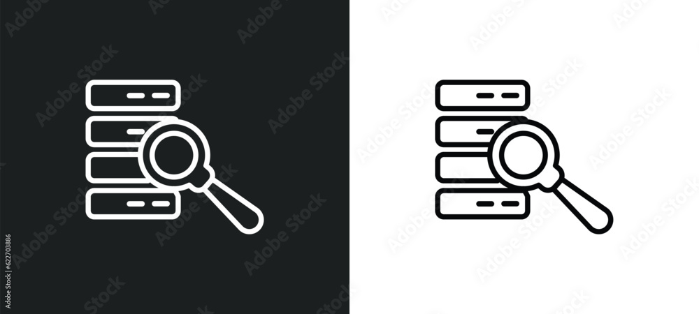 Poster database analysis outline icon in white and black colors. database analysis flat vector icon from mu