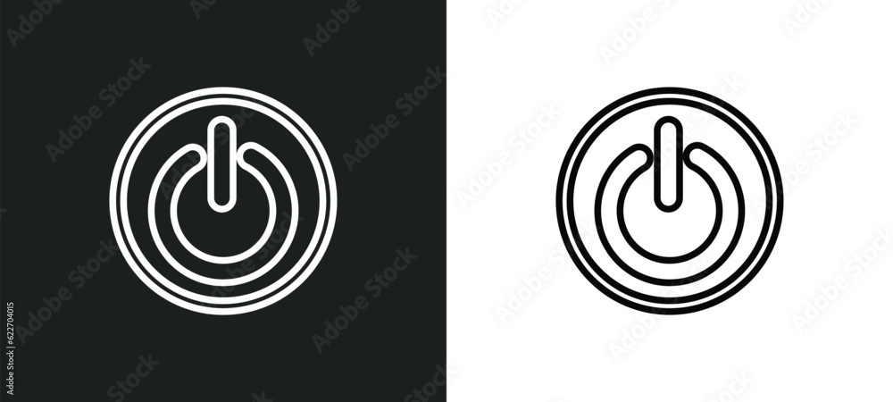 Poster start button outline icon in white and black colors. start button flat vector icon from multimedia c