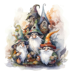 Enchanting Halloween Watercolor Wonderland with Gnome Ghouls