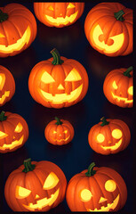 Fototapeta premium Halloween pumpkins on a dark background. Generative AI.