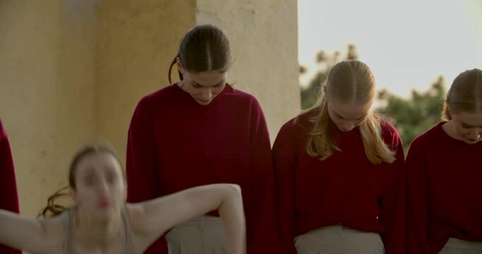 Contemporary choreography performed by a group of dancers, interpretive dance 4k