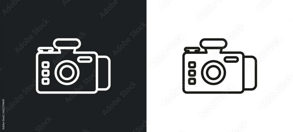 Poster front camera outline icon in white and black colors. front camera flat vector icon from miscellaneou