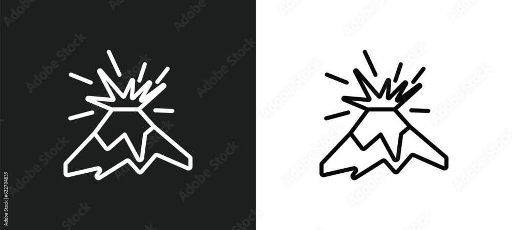 Poster volcano warning outline icon in white and black colors. volcano warning flat vector icon from meteor
