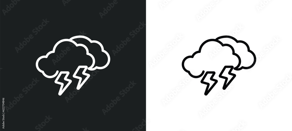 Poster thunder cloud outline icon in white and black colors. thunder cloud flat vector icon from meteorolog
