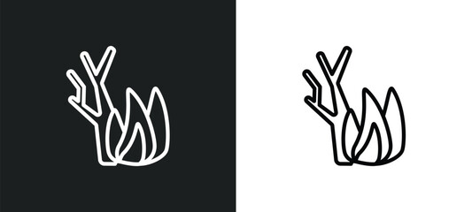 woods on fire outline icon in white and black colors. woods on fire flat vector icon from meteorology collection for web, mobile apps and ui.