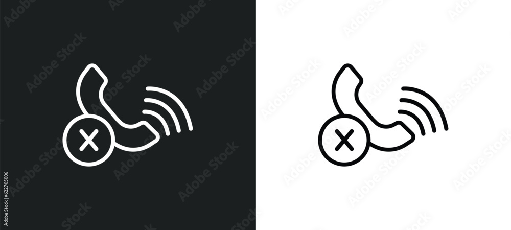 Poster end call outline icon in white and black colors. end call flat vector icon from message collection f