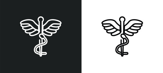 caduceus outline icon in white and black colors. caduceus flat vector icon from medical collection for web, mobile apps and ui. - obrazy, fototapety, plakaty