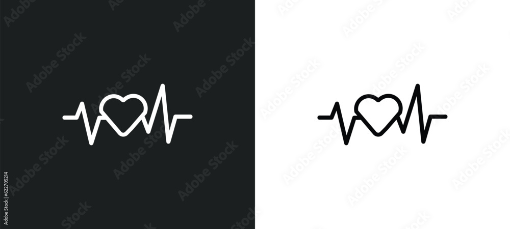 Poster pulse line outline icon in white and black colors. pulse line flat vector icon from medical collecti