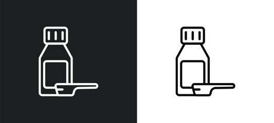 syrup medicine bottle outline icon in white and black colors. syrup medicine bottle flat vector icon from medical collection for web, mobile apps and ui. - obrazy, fototapety, plakaty