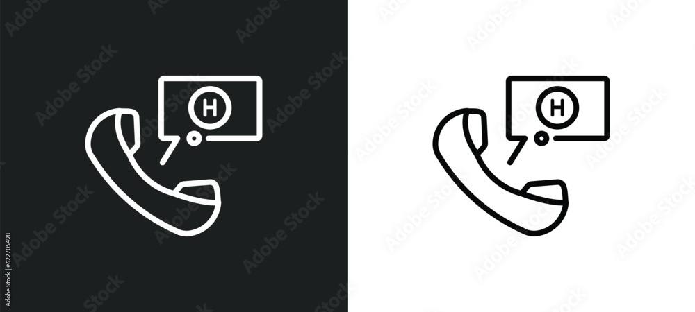 Poster emergency call outline icon in white and black colors. emergency call flat vector icon from medical 