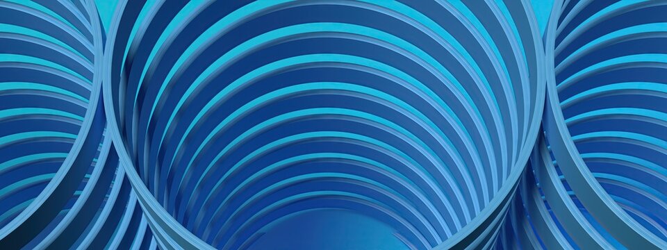 Multi-stage cylinder Modern geometric sensibility Blue and white abstract, elegant and modern 3D rendering image