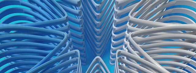 Star-shaped bent cylinder High-end perspective of modern art Blue and white Abstract, Elegant and Modern 3D Rendering image