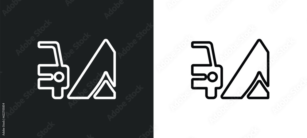 Poster triangular tent outline icon in white and black colors. triangular tent flat vector icon from mechan