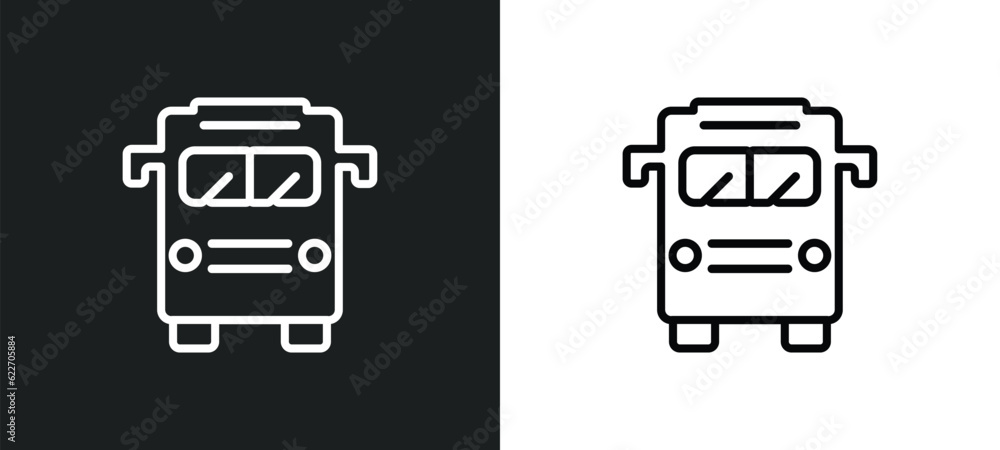 Poster public bus outline icon in white and black colors. public bus flat vector icon from mechanicons coll
