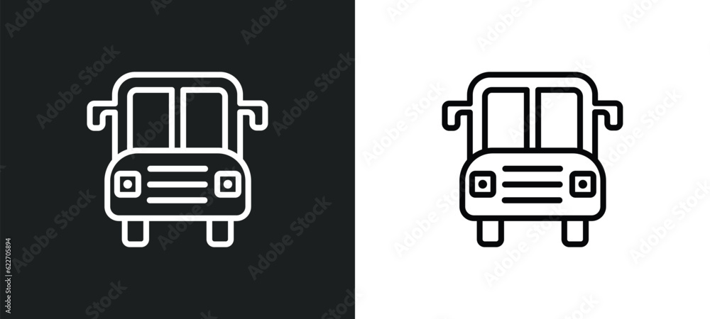 Poster big bus front outline icon in white and black colors. big bus front flat vector icon from mechanicon