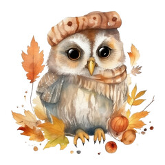 Autumn Wisdom Captivating Owl in Watercolor Splendor