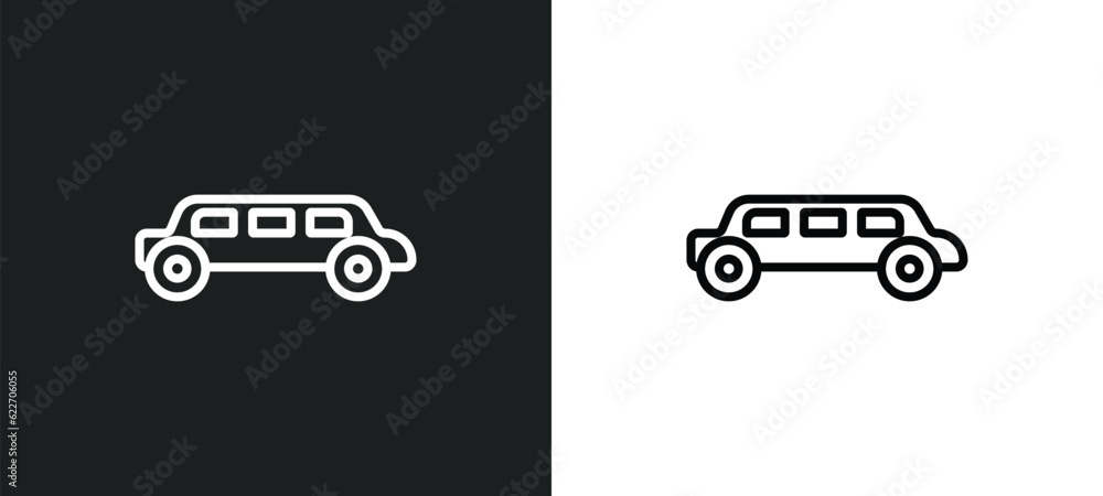 Poster limousine side view outline icon in white and black colors. limousine side view flat vector icon fro