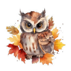 Obraz premium Autumn Wisdom Captivating Owl in Watercolor Splendor
