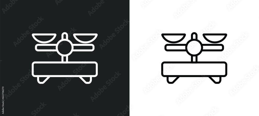 Poster old scale outline icon in white and black colors. old scale flat vector icon from measurement collec