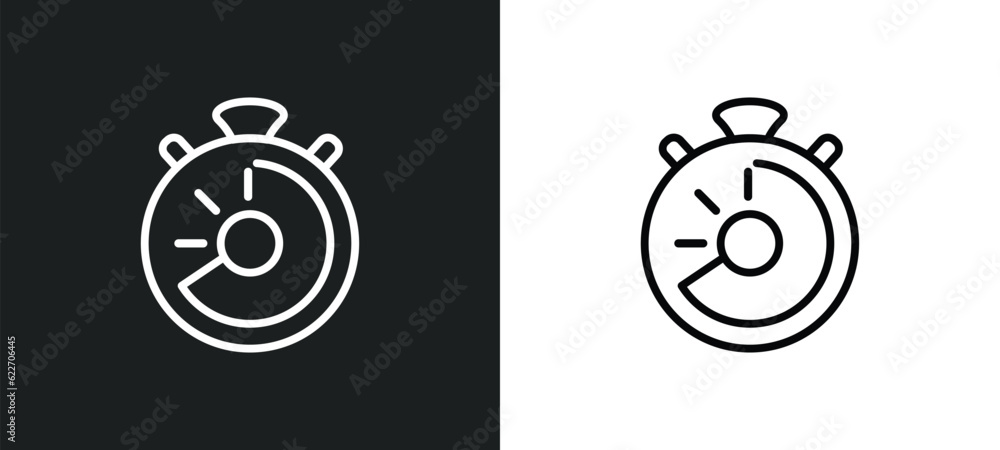 Poster chronometer running outline icon in white and black colors. chronometer running flat vector icon fro
