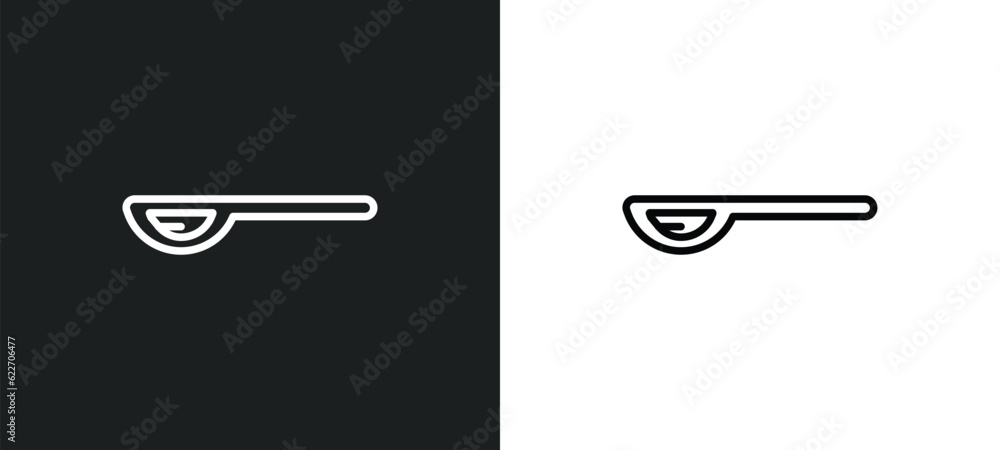Poster soup spoon outline icon in white and black colors. soup spoon flat vector icon from measurement coll
