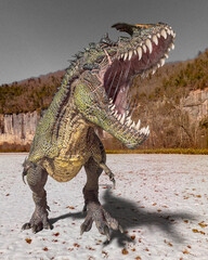 monster dinosaur is attacking on the ice age
