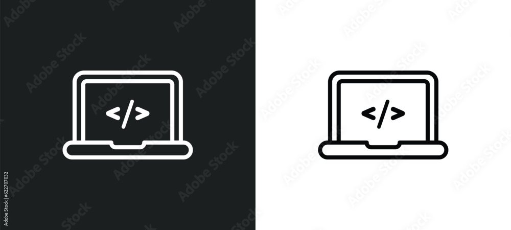 Poster webcode outline icon in white and black colors. webcode flat vector icon from marketing collection f
