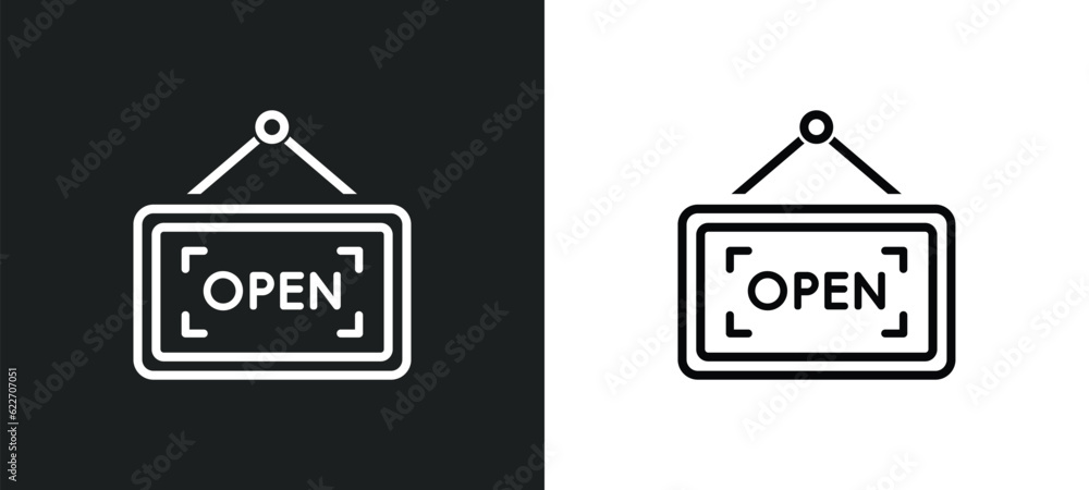 Poster open outline icon in white and black colors. open flat vector icon from marketing collection for web