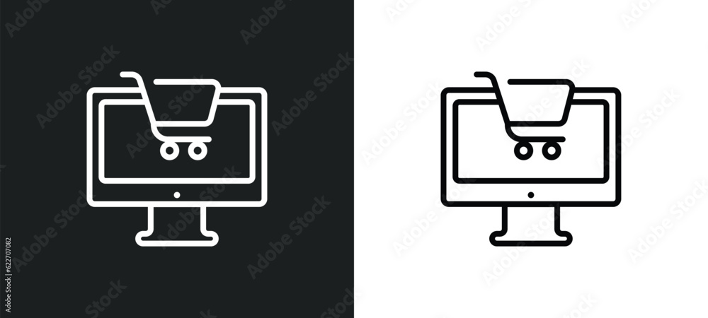 Poster web shop outline icon in white and black colors. web shop flat vector icon from marketing collection