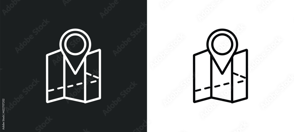Poster location mark on printed map outline icon in white and black colors. location mark on printed map fl