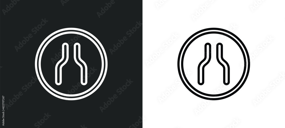 Poster narrow two lanes outline icon in white and black colors. narrow two lanes flat vector icon from maps