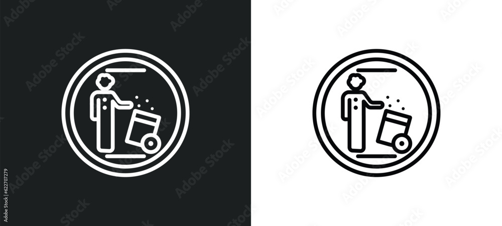 Poster use dust bin outline icon in white and black colors. use dust bin flat vector icon from maps and fla