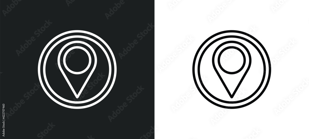 Poster location mark outline icon in white and black colors. location mark flat vector icon from maps and f