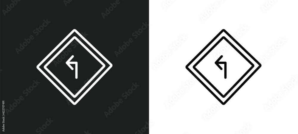 Poster left intersection outline icon in white and black colors. left intersection flat vector icon from ma
