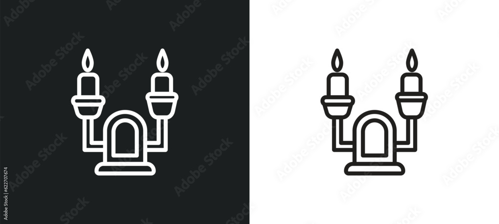 Poster candelabra outline icon in white and black colors. candelabra flat vector icon from magic collection